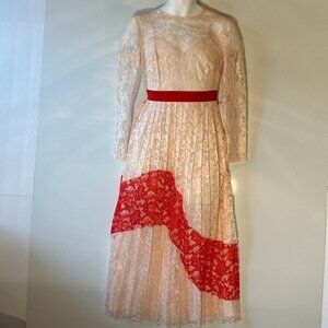 Ladies Little Mistress London NWT SZ 4 Pink & red lace gown vintage wedding prom